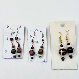 Handmade Beaded Dangle Earrings Lot of 3 Mixed Stone